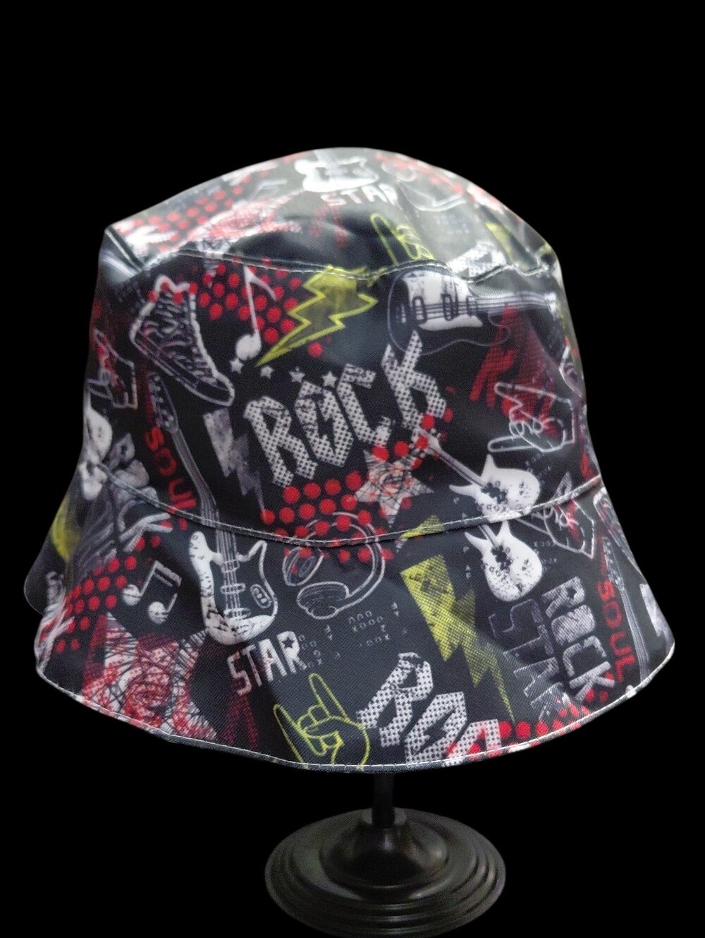 Rock-Print Bucket Hat - Black/Red Unisex 22"/23" - Picture 5 of 5